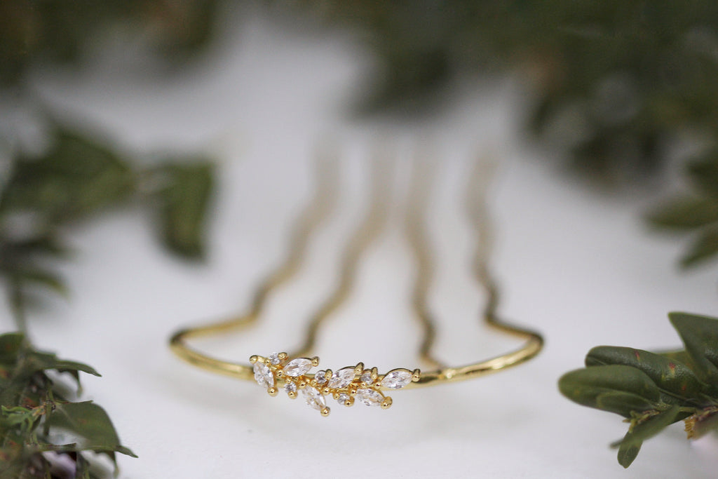 Mini Crystals Leaves Hair Pin