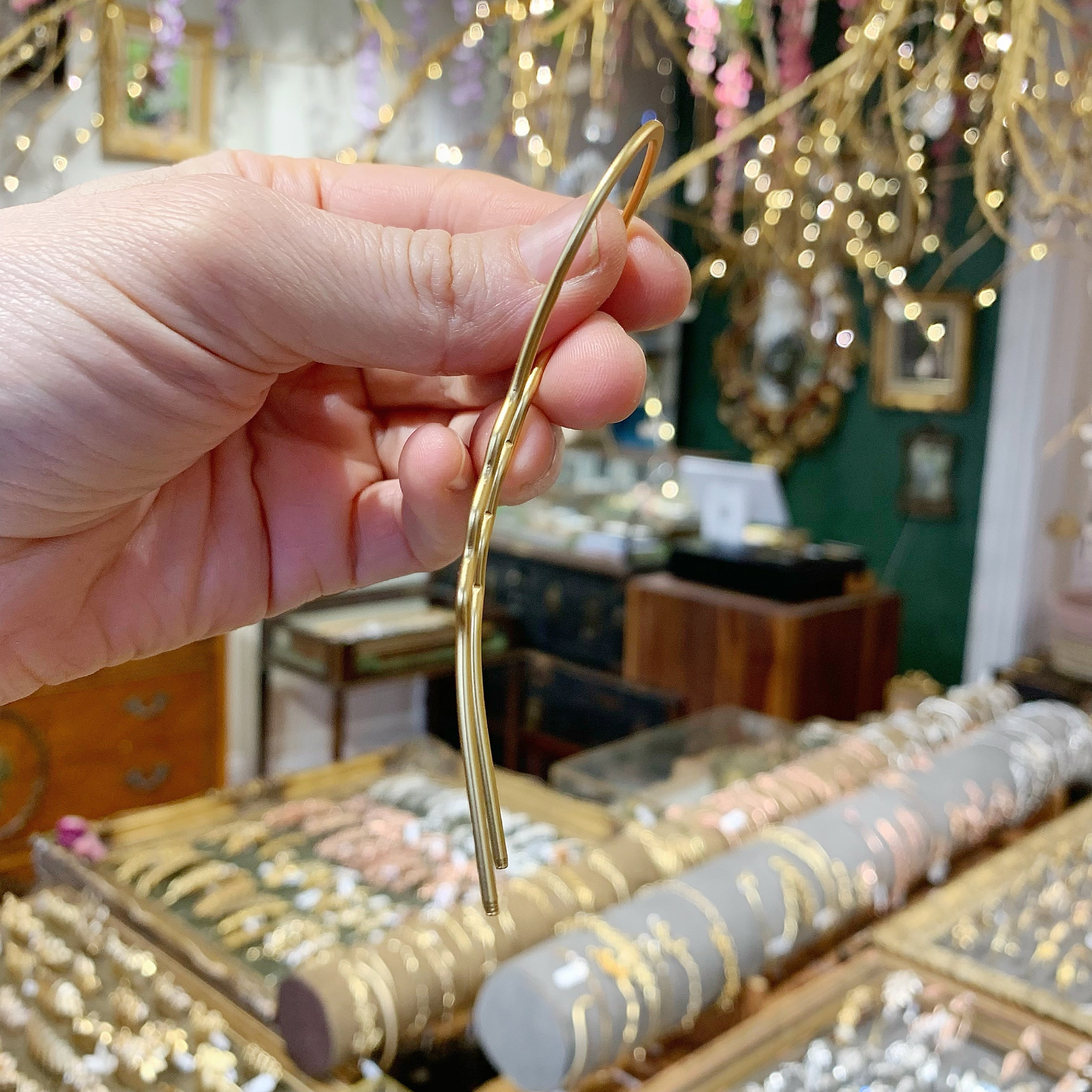 Two Teeth Long Tree Plain Hair Prong / Pin