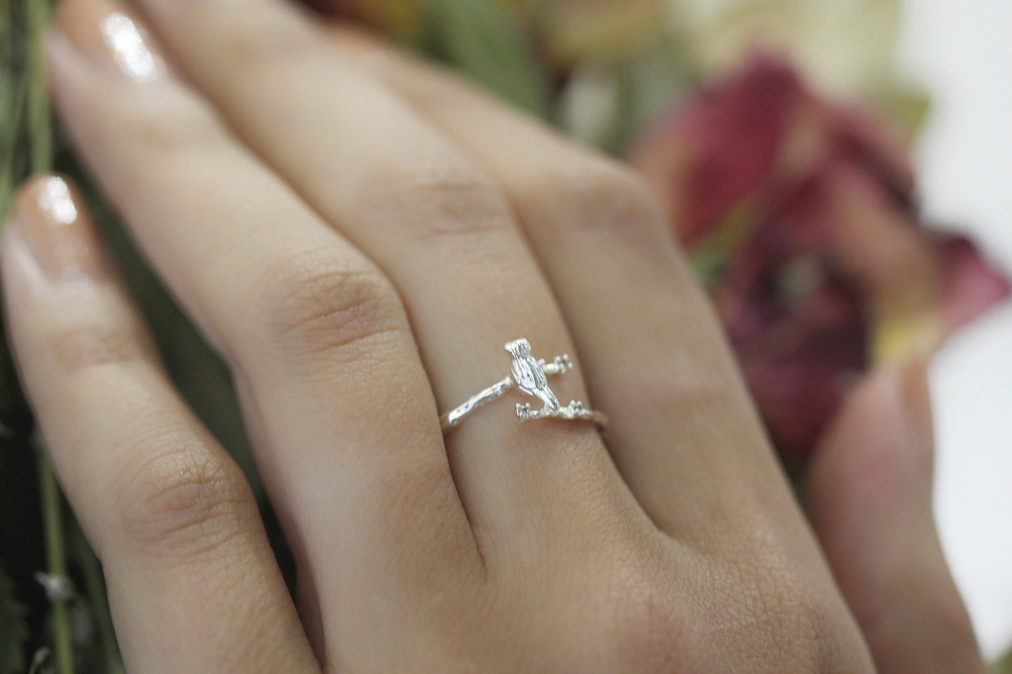 Birds Sitting on a Branch w/ Crystals Ring