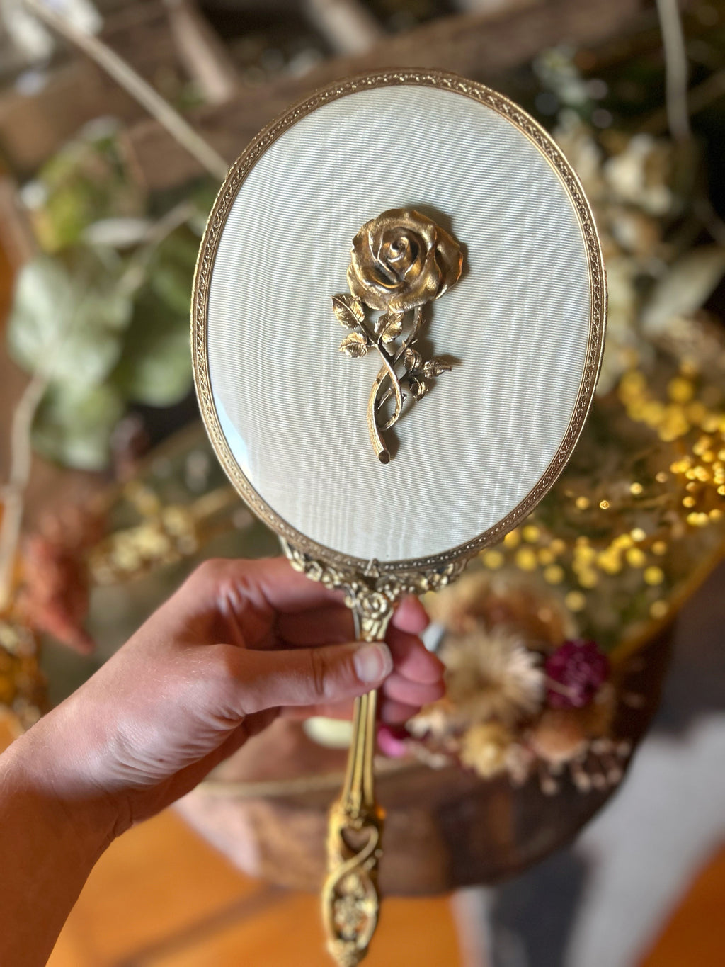 Blossoming Filigree Antique Hand Mirror Vanity Set