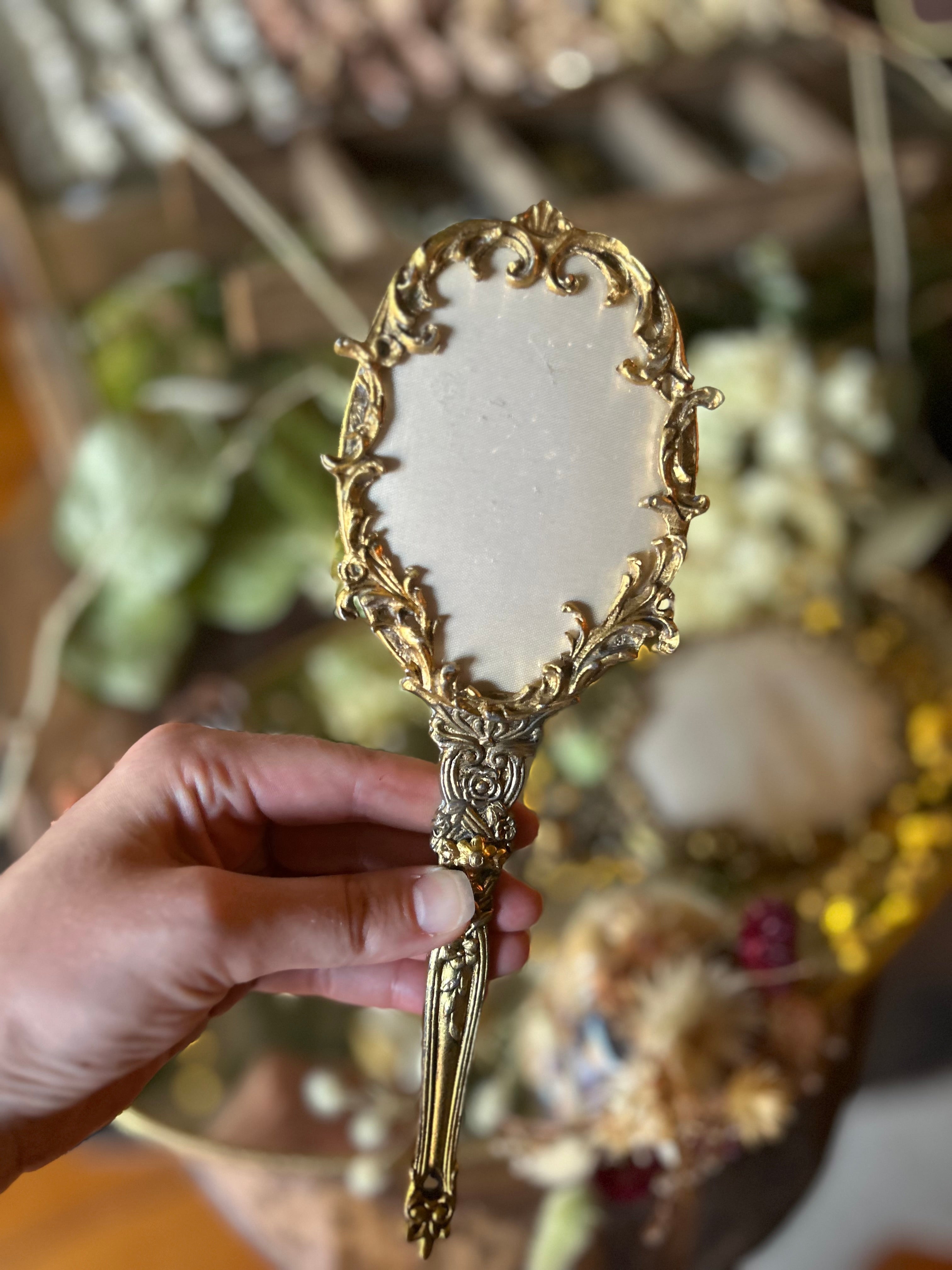 Filigree Antique Gilt Hand Mirror Set