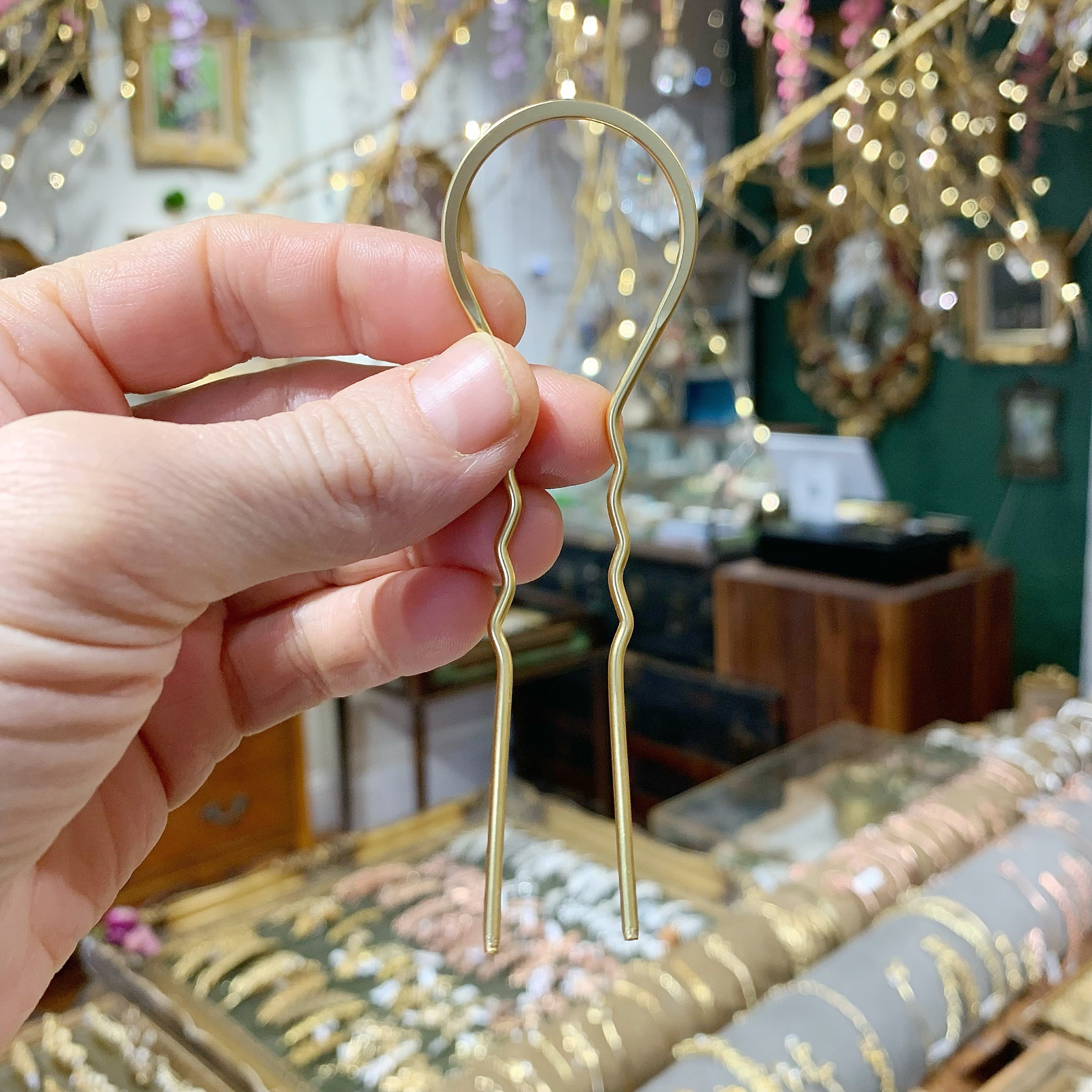 Two Teeth Long Tree Plain Hair Prong / Pin