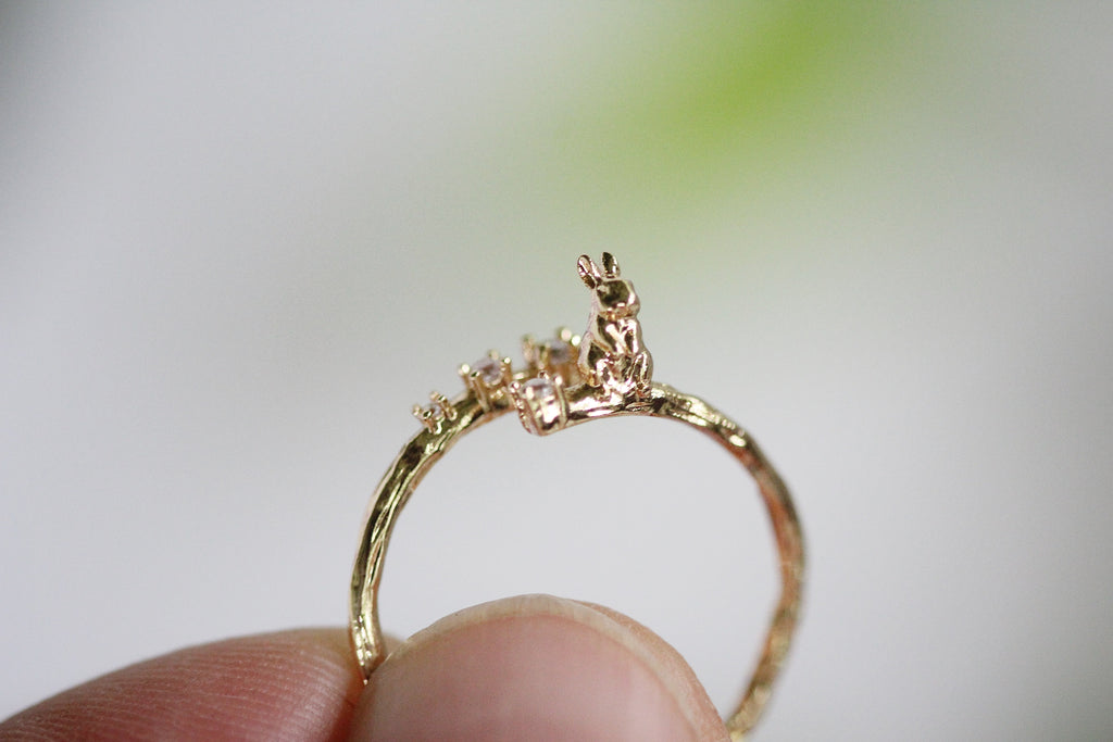 Bunny on a Branch w/ Crystals Ring