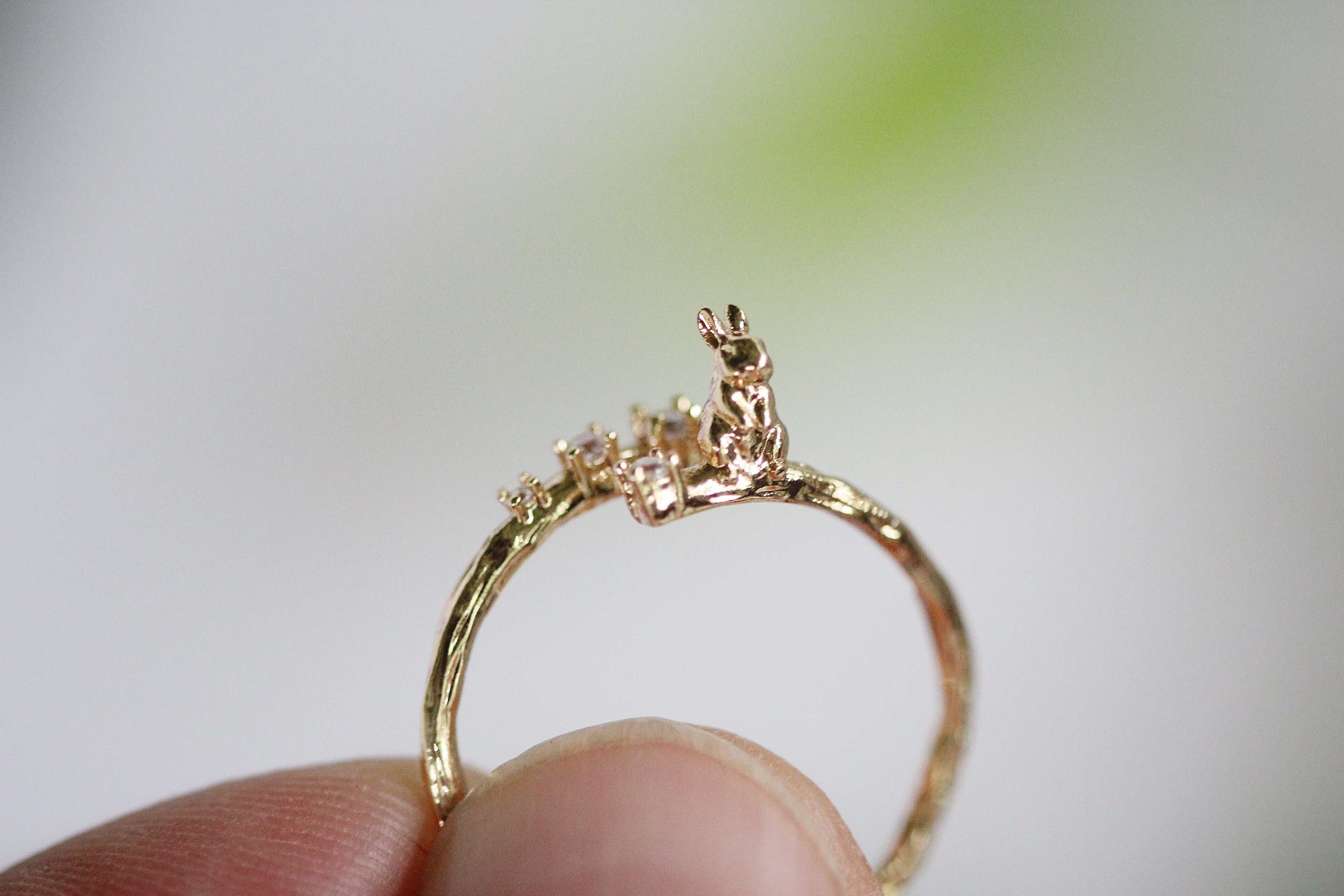 Bunny on a Branch w/ Crystals Ring