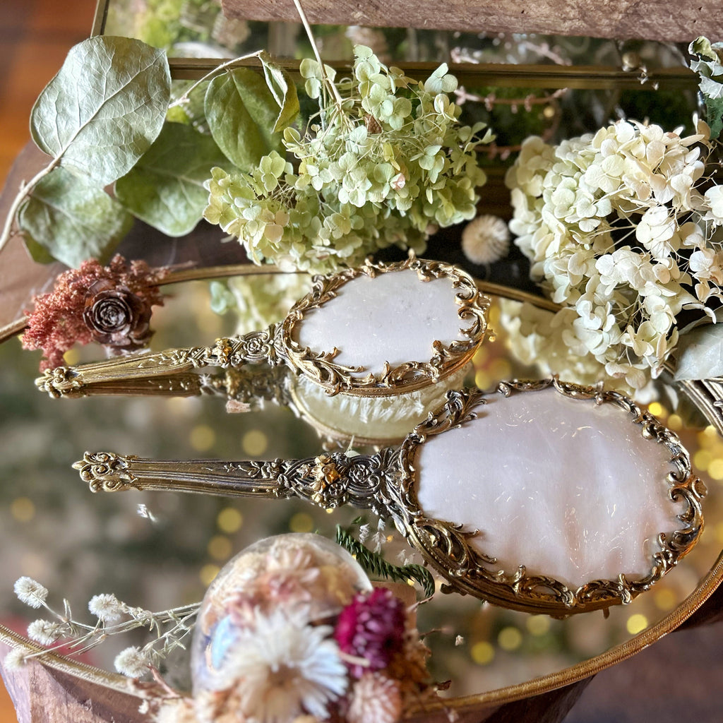 Filigree Antique Gilt Hand Mirror Set