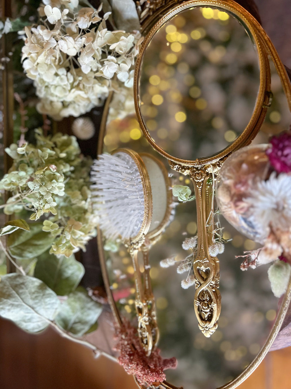 Blossoming Filigree Antique Hand Mirror Vanity Set