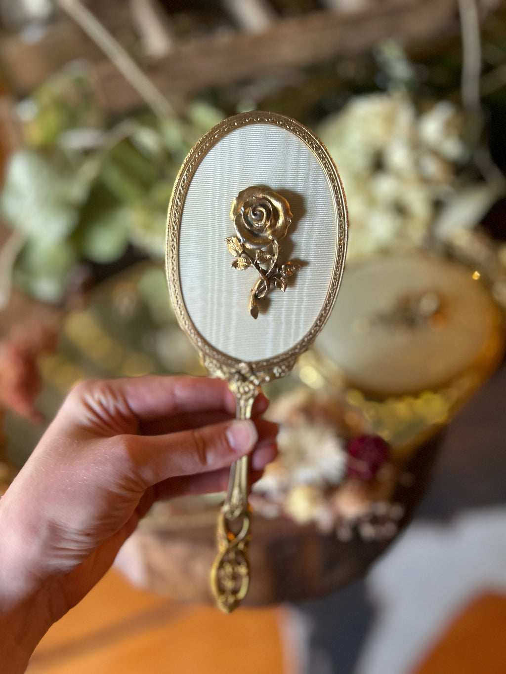 Blossoming Filigree Antique Hand Mirror Vanity Set