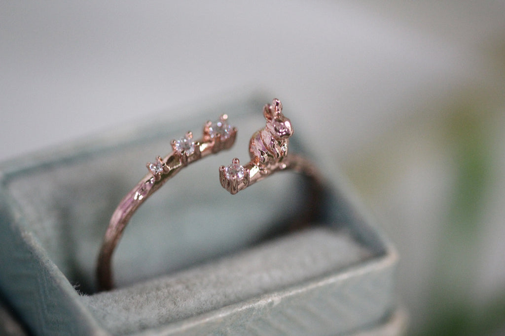 Bunny on a Branch w/ Crystals Ring