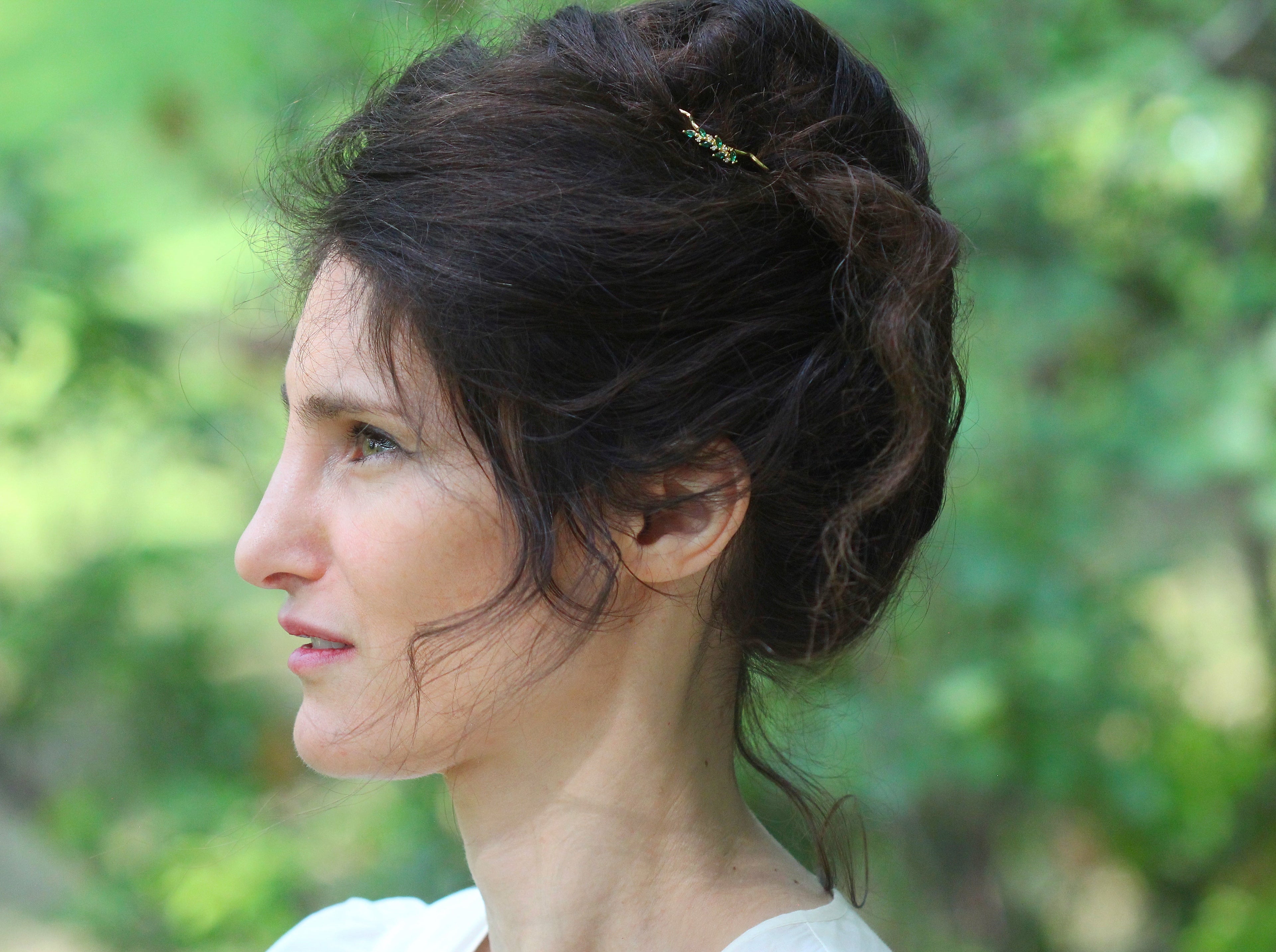 Mini Emerald Crystals Leaves Hair Pin