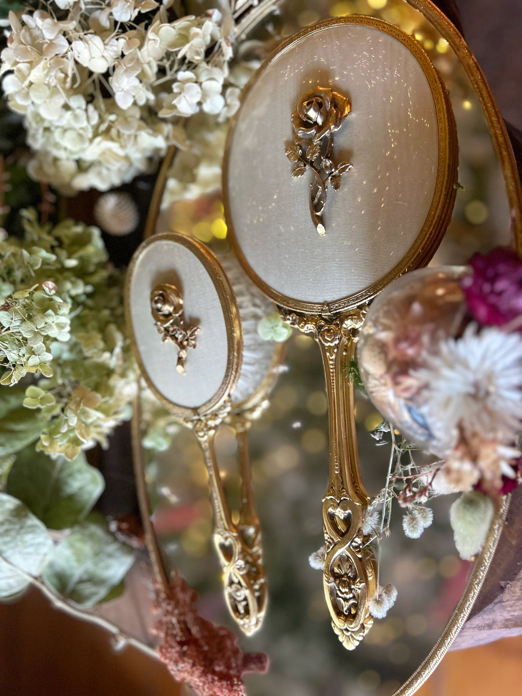 Blossoming Filigree Antique Hand Mirror Vanity Set