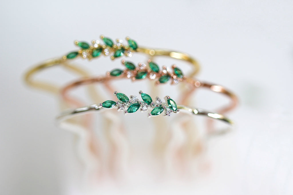 Mini Emerald Crystals Leaves Hair Pin
