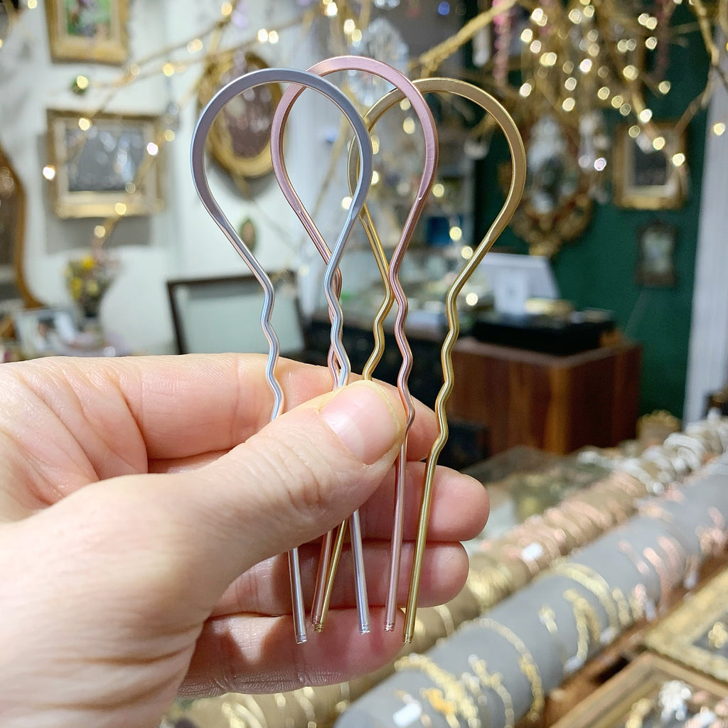 Two Teeth Long Tree Plain Hair Prong / Pin