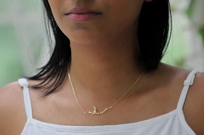 Rabbit Sitting on a Branch Necklace