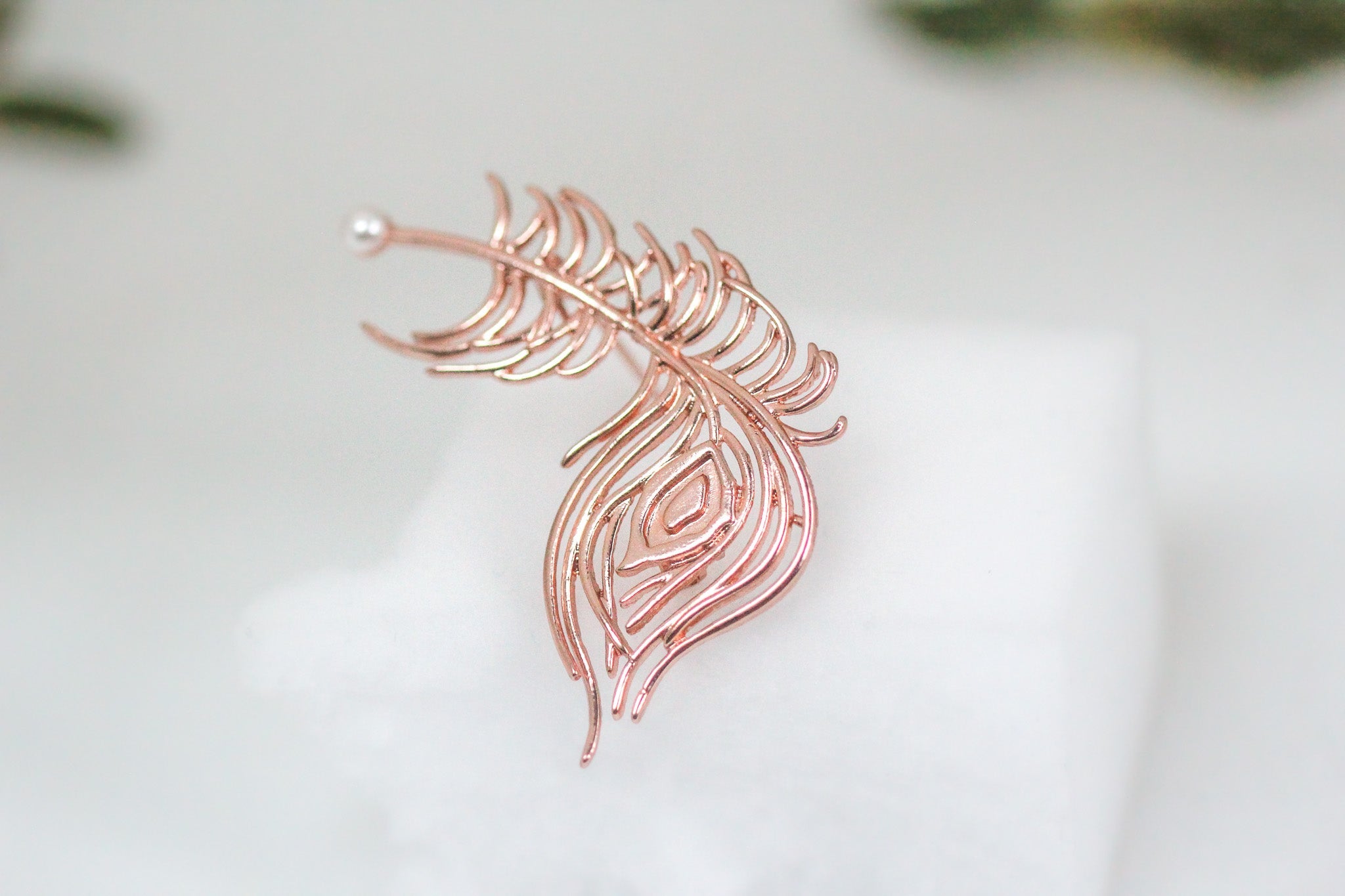 Peacock Feather Pearl Brooch