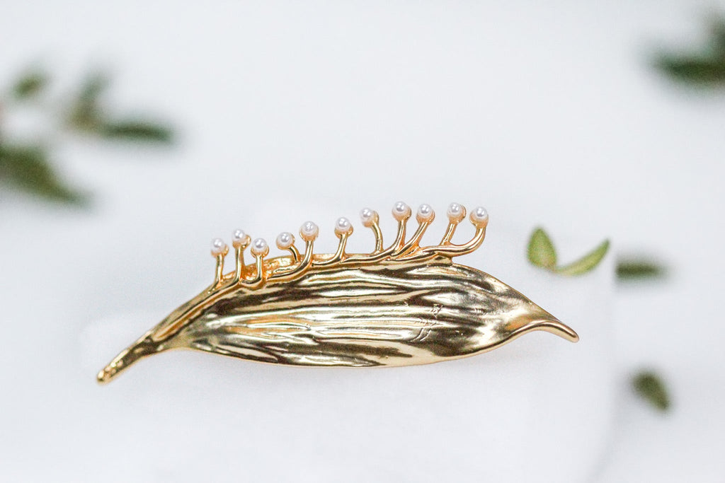 Royal Lily of the Valley Leaf with Pearls Brooch