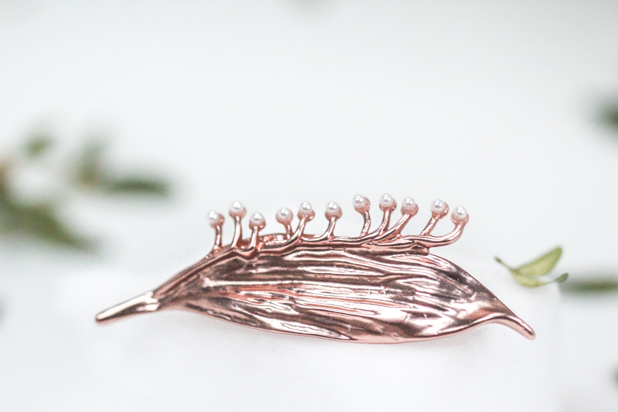 Royal Lily of the Valley Leaf with Pearls Brooch