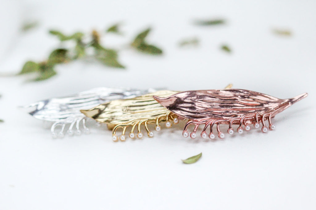 Royal Lily of the Valley Leaf with Pearls Brooch