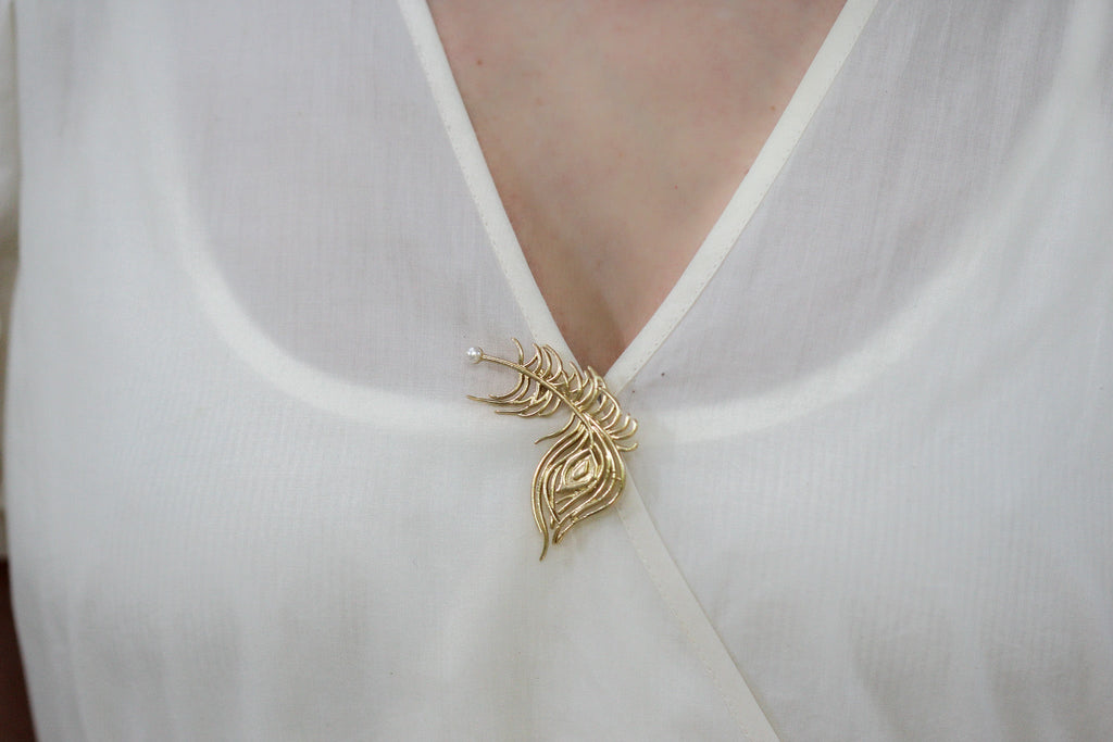 Peacock Feather Pearl Brooch