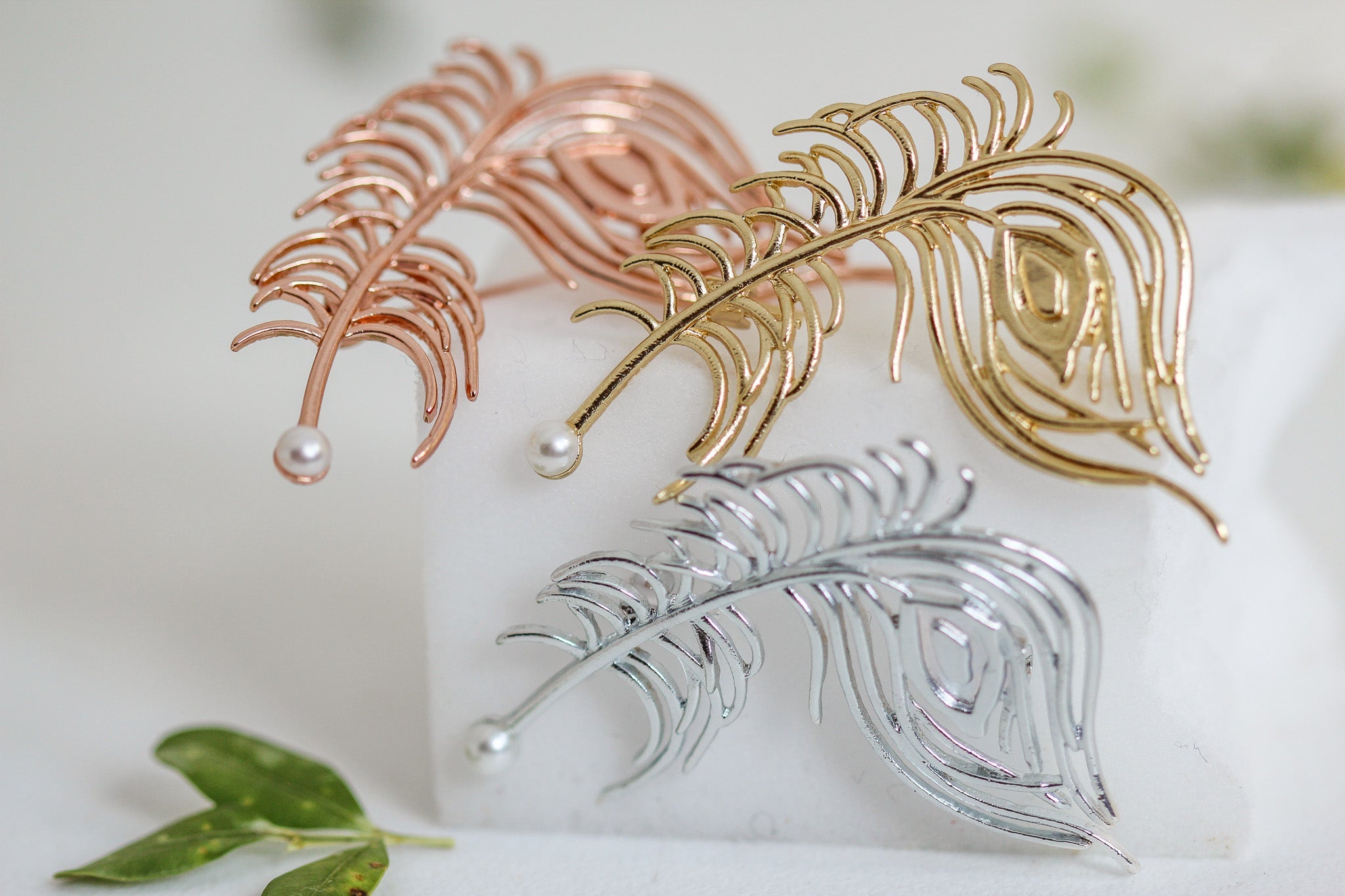 Peacock Feather Pearl Brooch