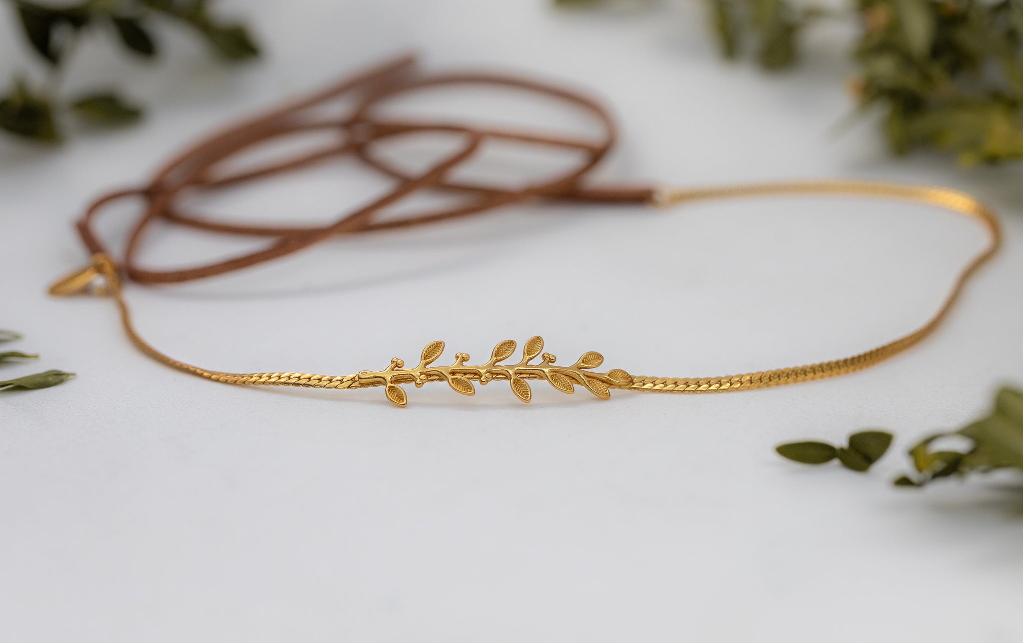 Dainty Olive Branch Hair Chain