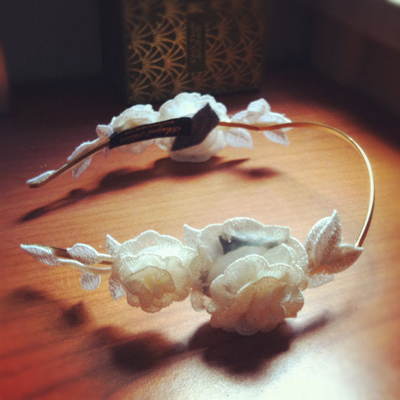 White Bloom Fabric Flowers Goddess Crown