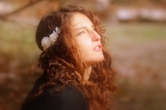White Bloom Fabric Flowers Goddess Crown