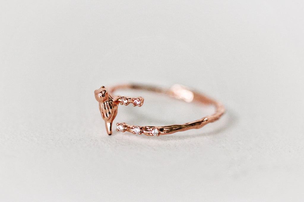 Birds Sitting on a Branch w/ Crystals Ring