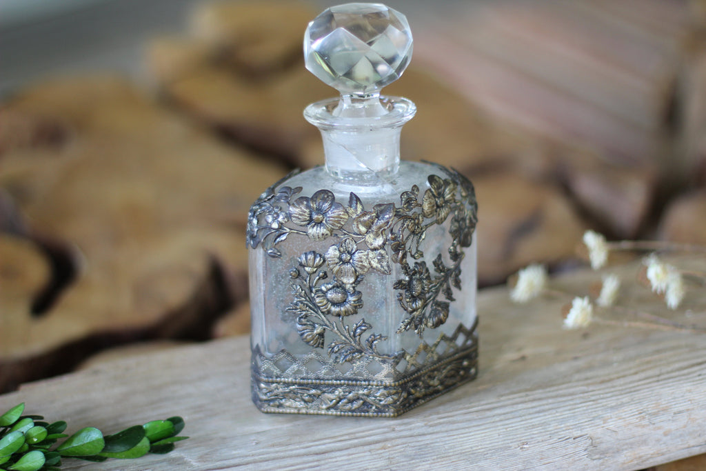 Antique Silver Floral Collar Perfume Bottle