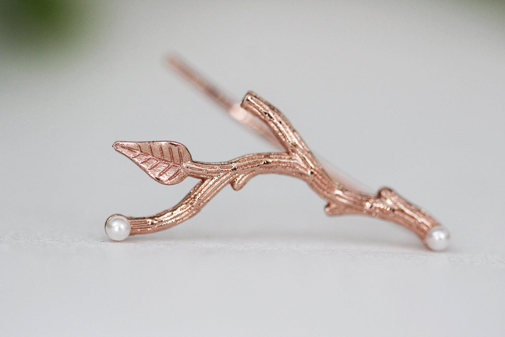 Rustic Branches with Pearls Ear Climbers / Earrings - Pair