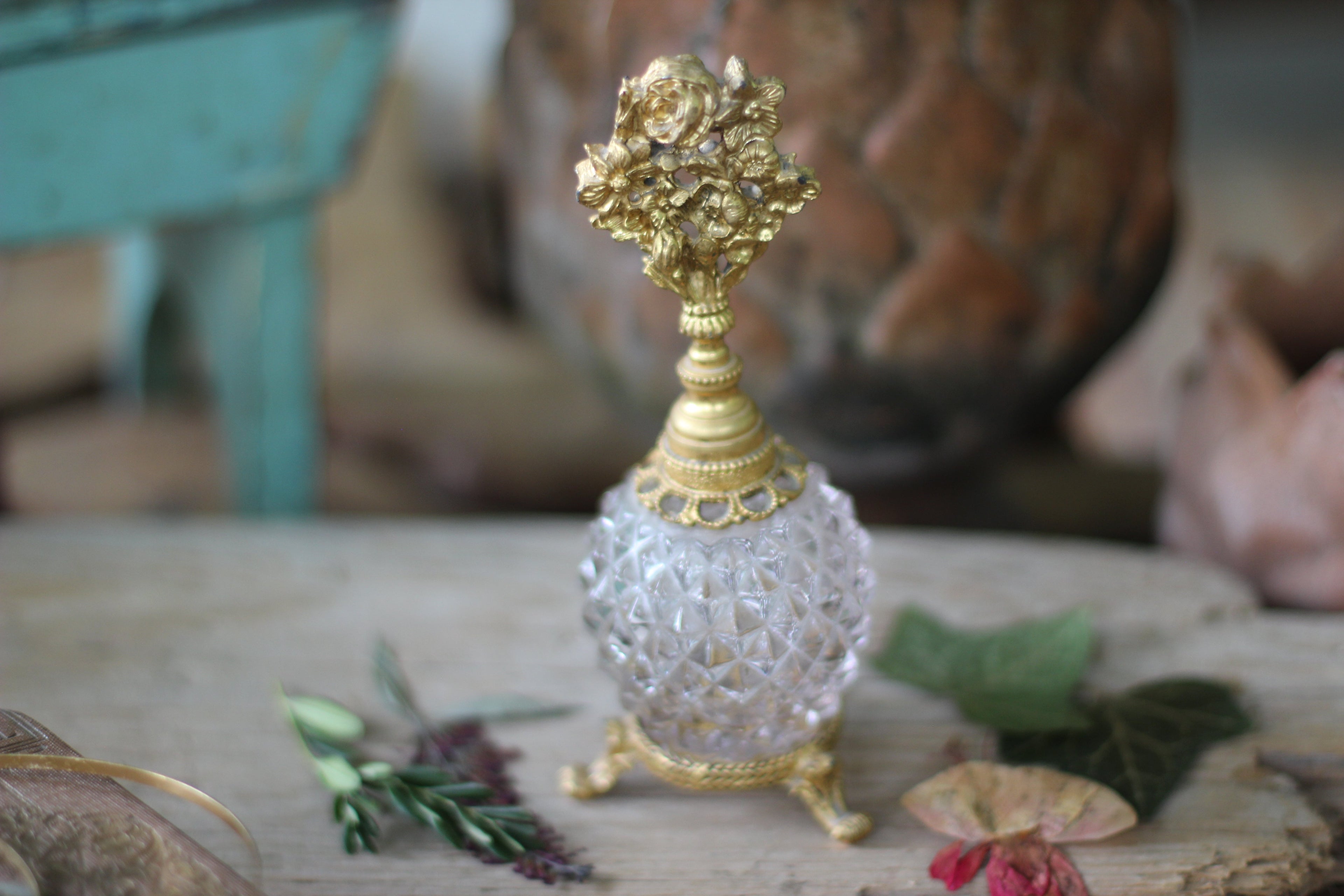 Antique Rare Stylebuilt Rose Glass Perfume Bottle