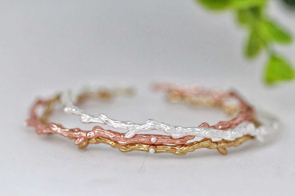 Rustic Dainty Branch Pearls Bracelet