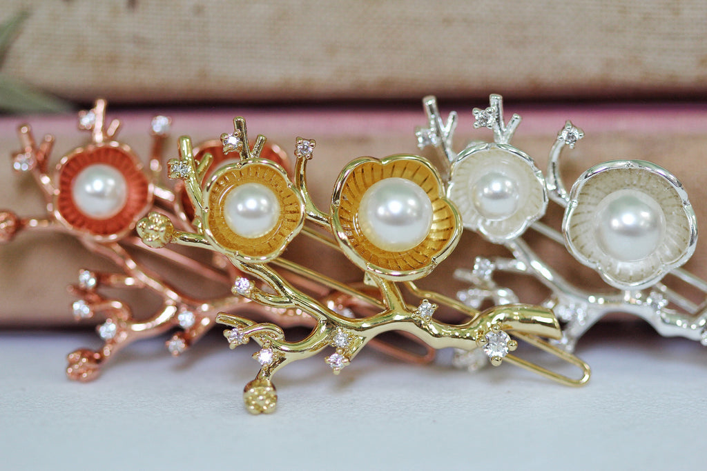 Hibiscus Flowers Pearls & Crystals Barrette