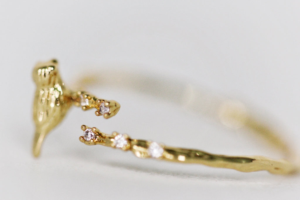 Birds Sitting on a Branch w/ Crystals Ring