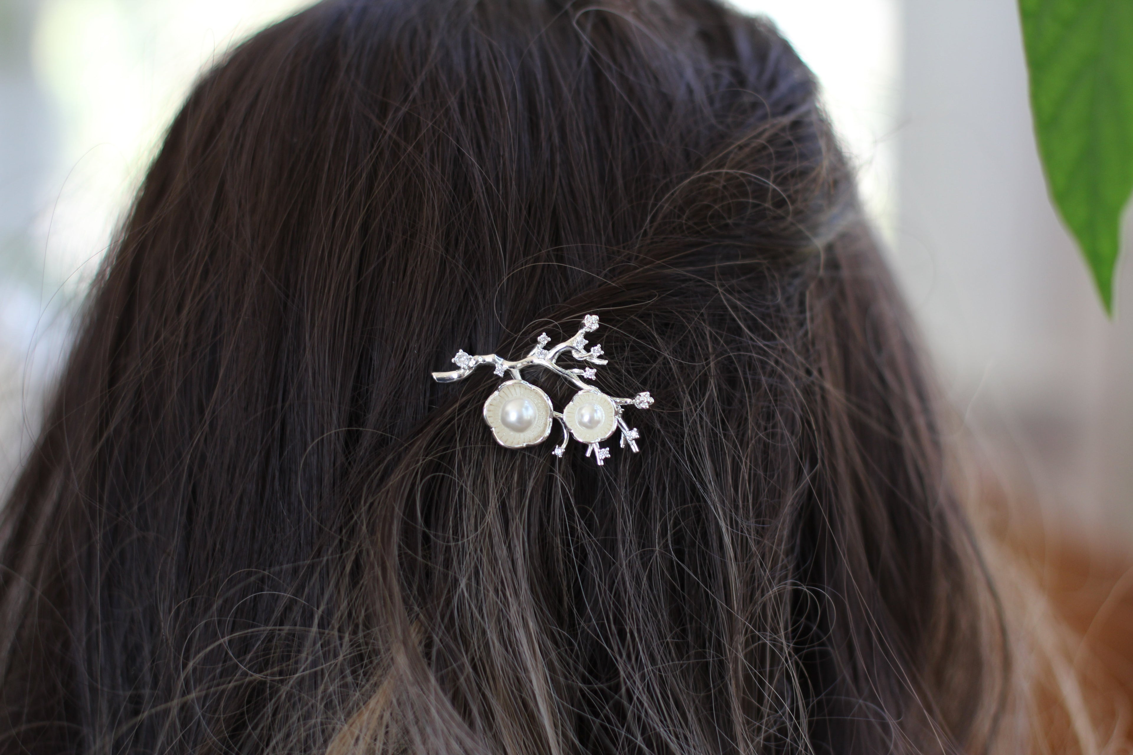 Hibiscus Flowers Pearls & Crystals Barrette