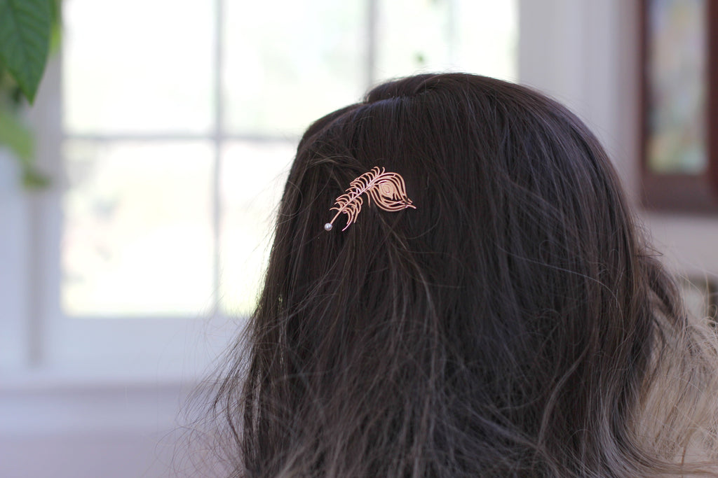 Peacock Feather Pearl Barrette