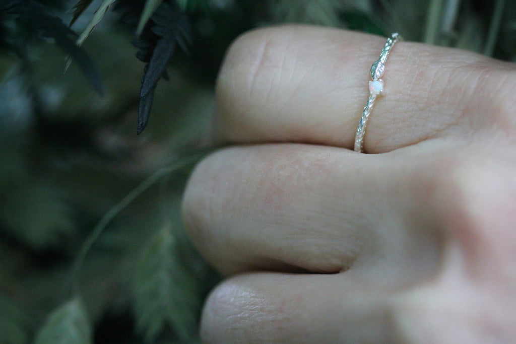 Tiny Leaf & Opal Ring