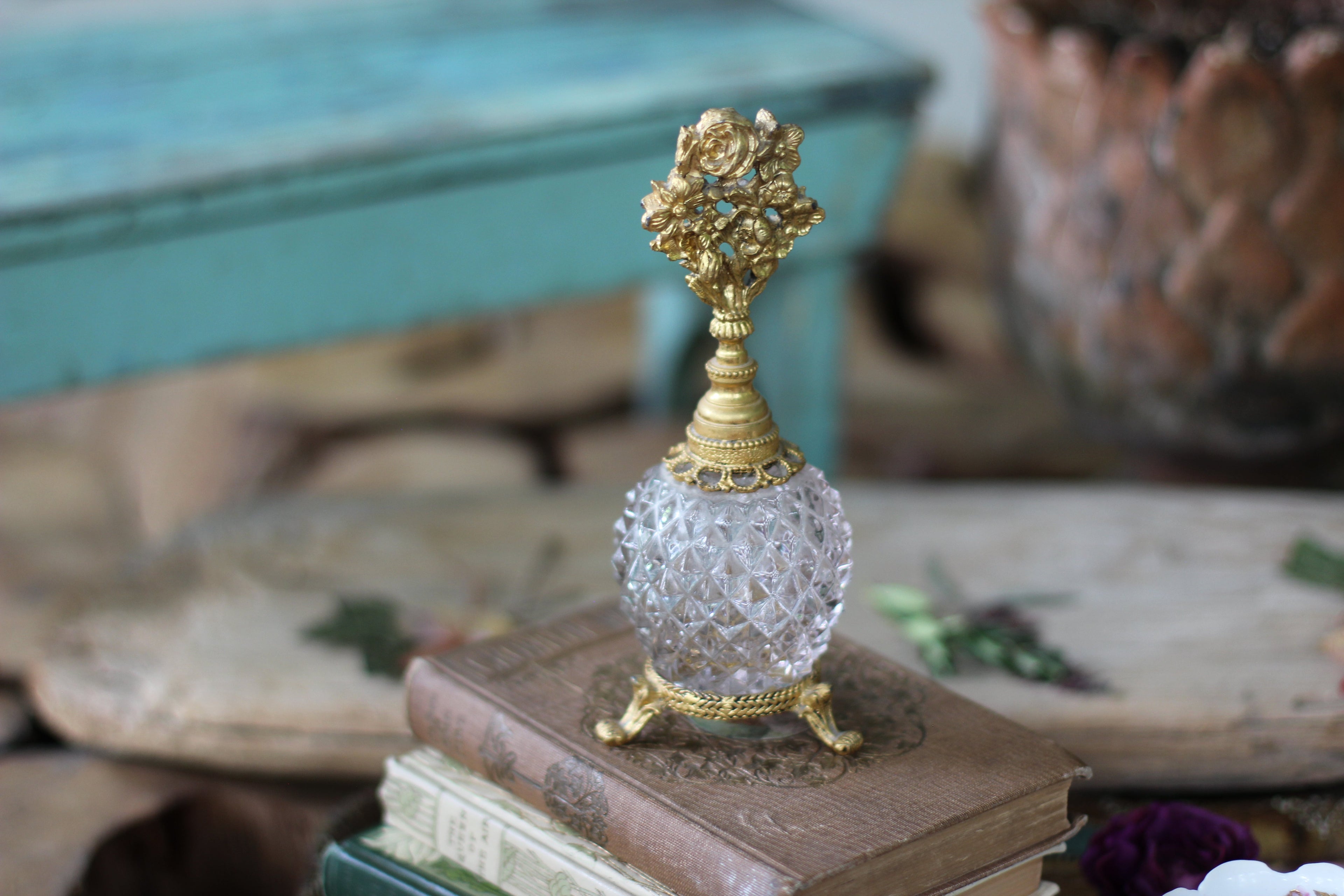 Antique Rare Stylebuilt Rose Glass Perfume Bottle