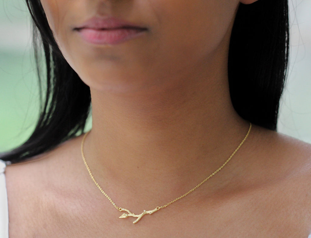 Crystals Branch with Leaf Necklace