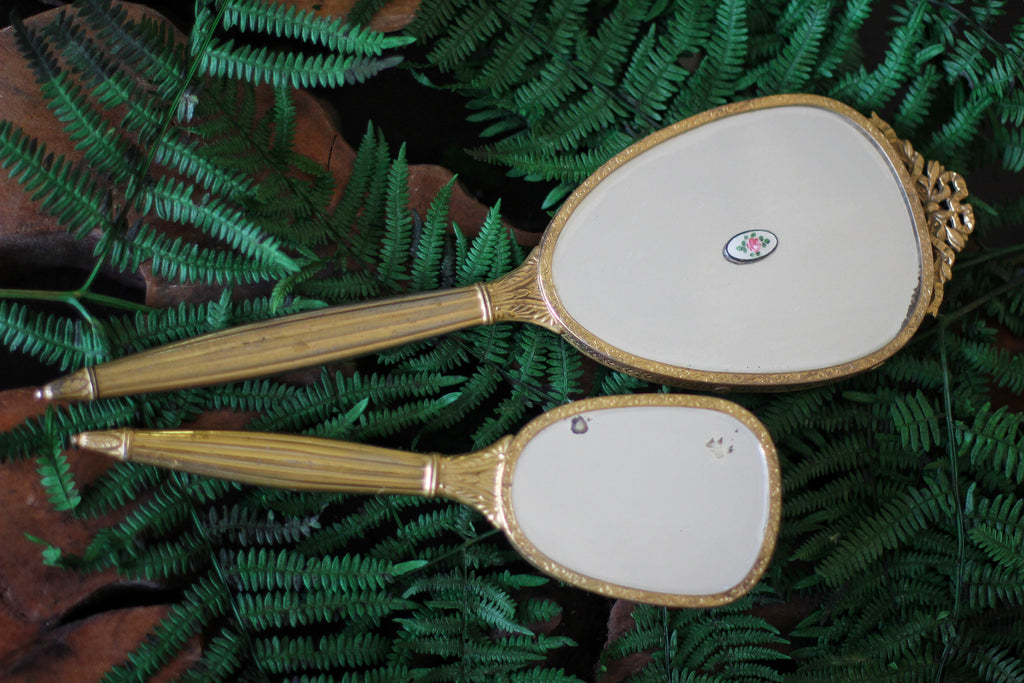 Antique Mirrored Guilloche Rose Vanity Set