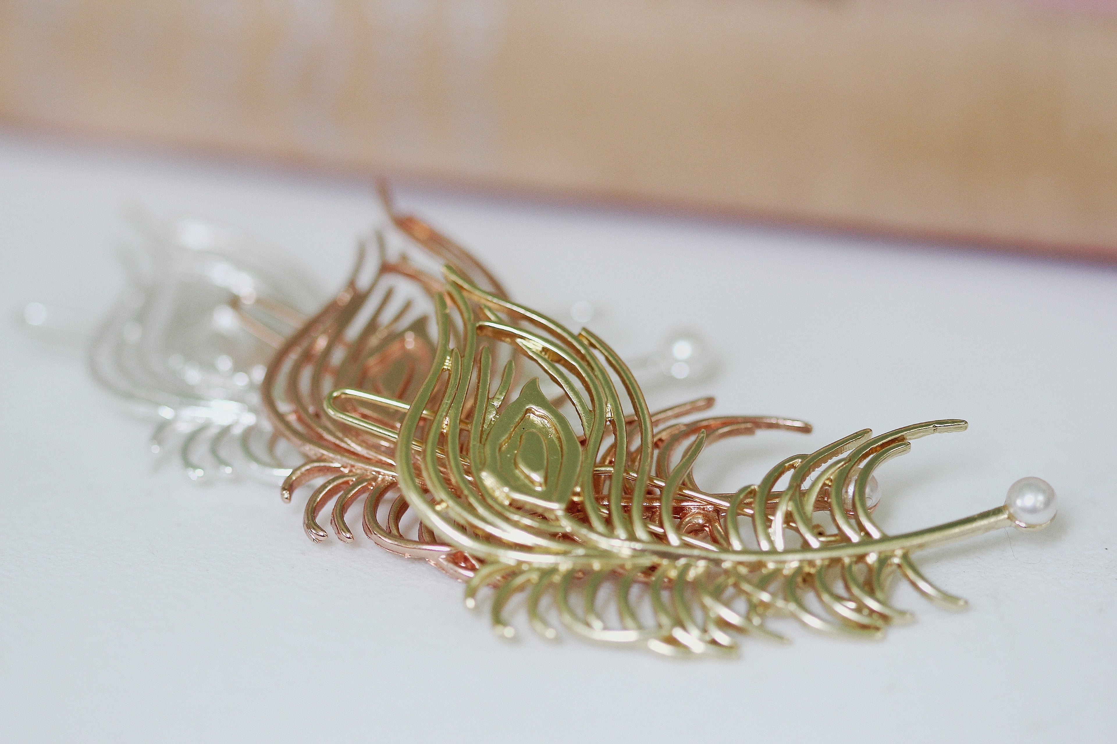 Peacock Feather Pearl Barrette