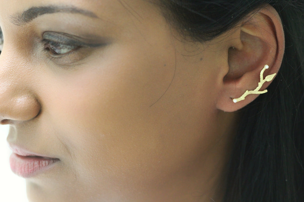 Rustic Branches with Pearls Ear Climbers / Earrings - Pair