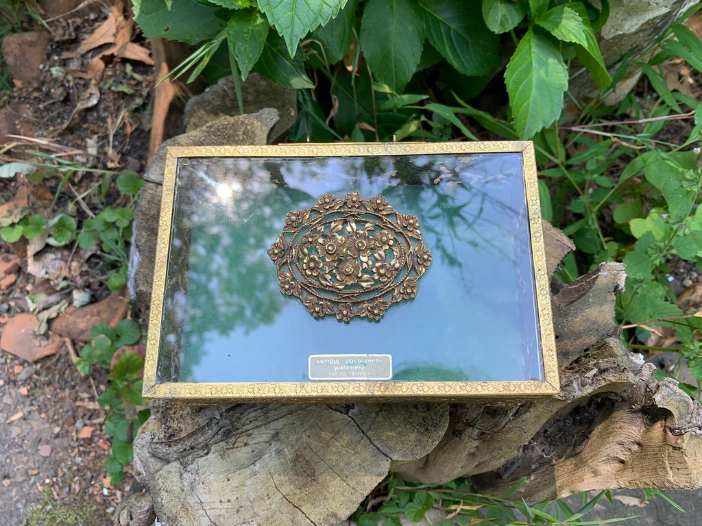 Antique Turquoise Floral Jewelry Box