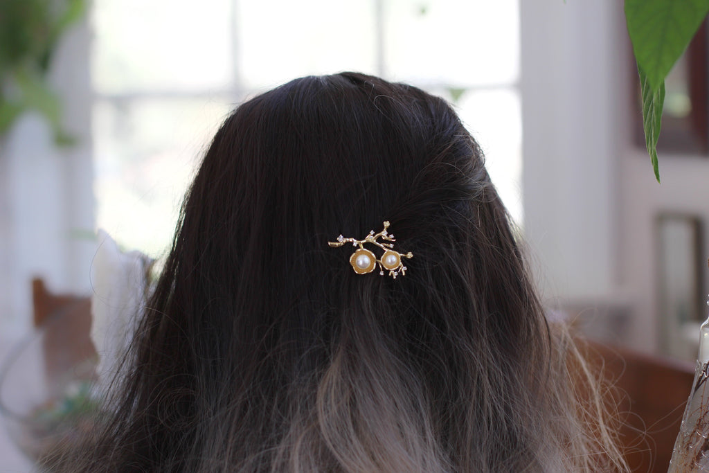Hibiscus Flowers Pearls & Crystals Barrette