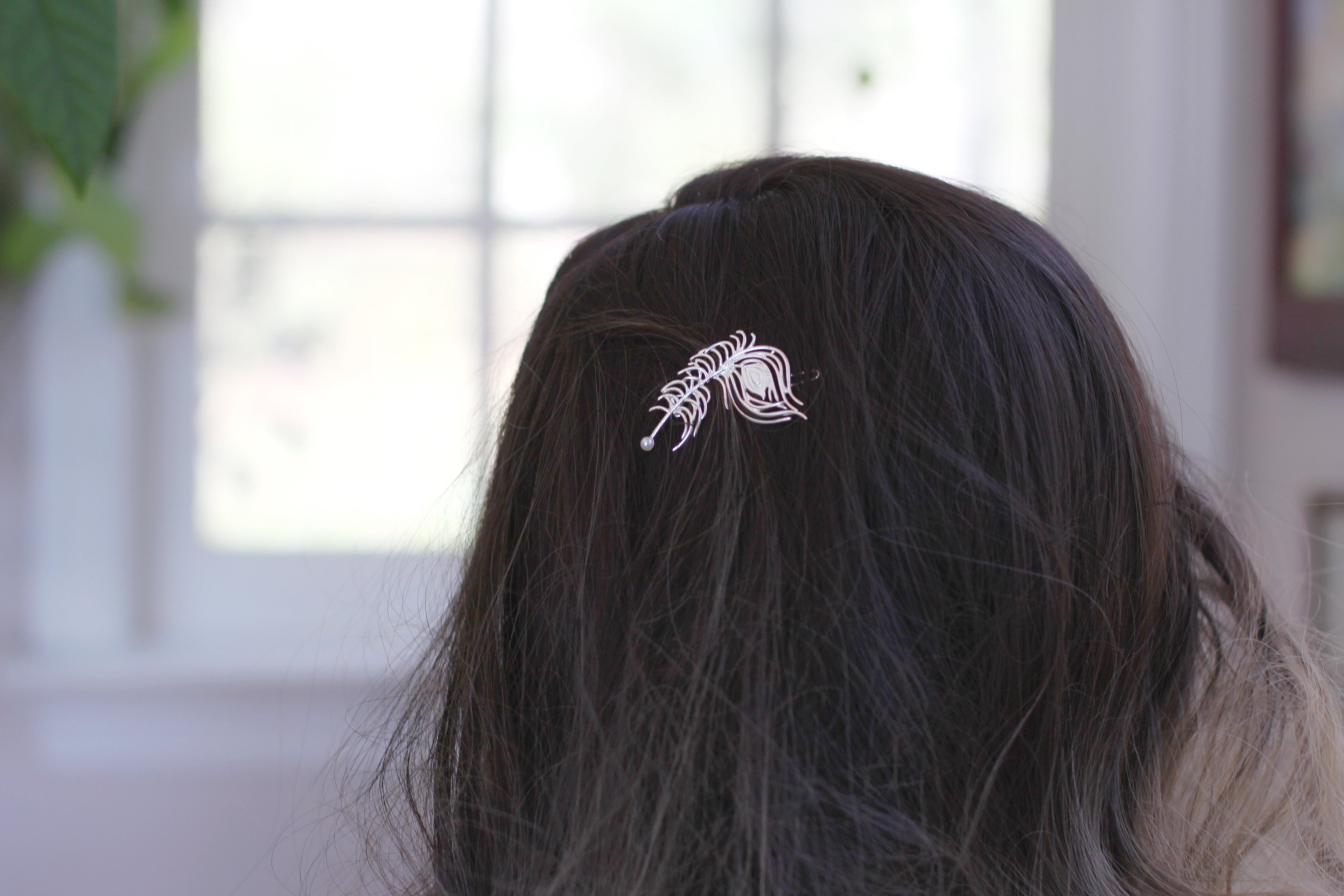 Peacock Feather Pearl Barrette