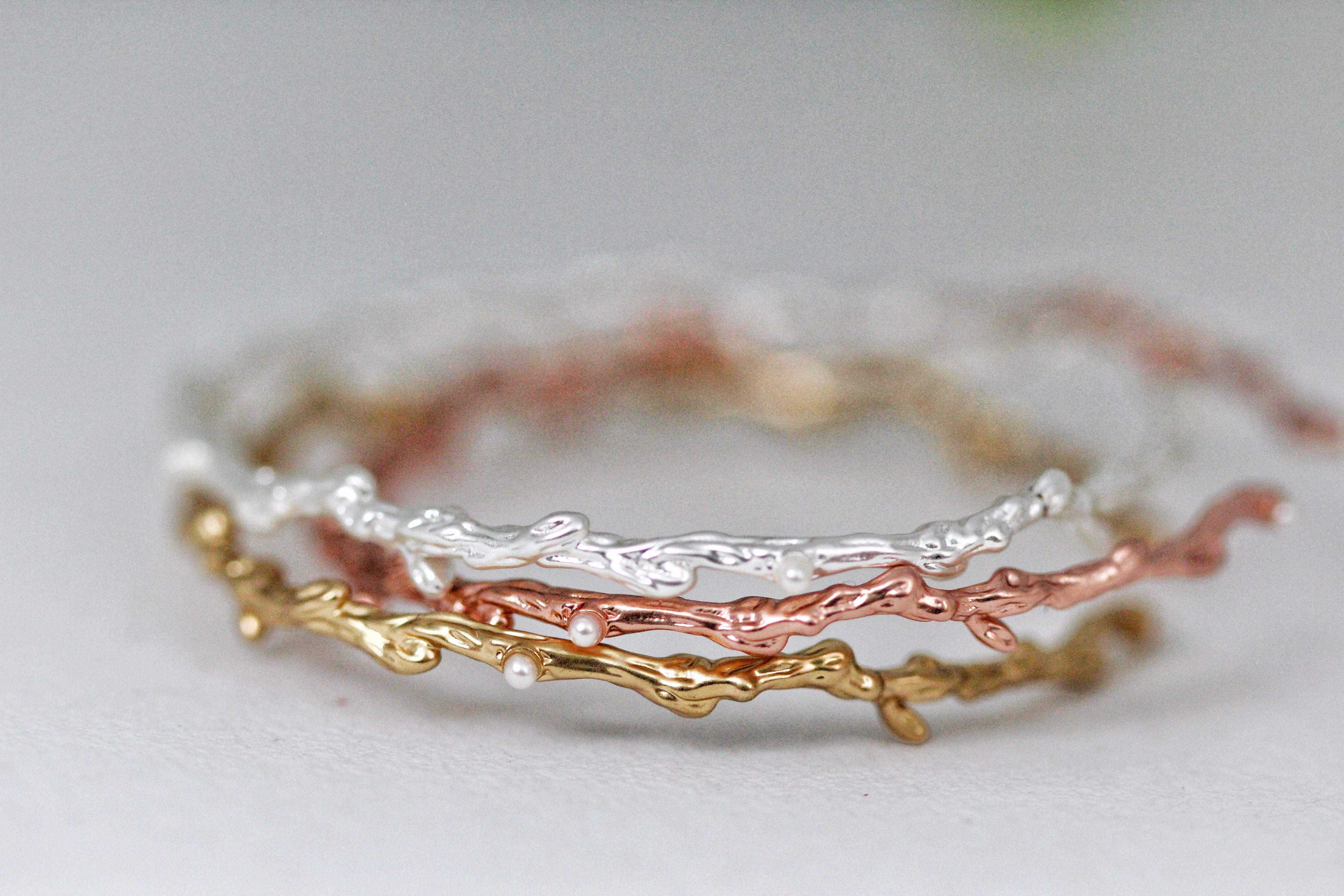 Rustic Dainty Branch Pearls Bracelet