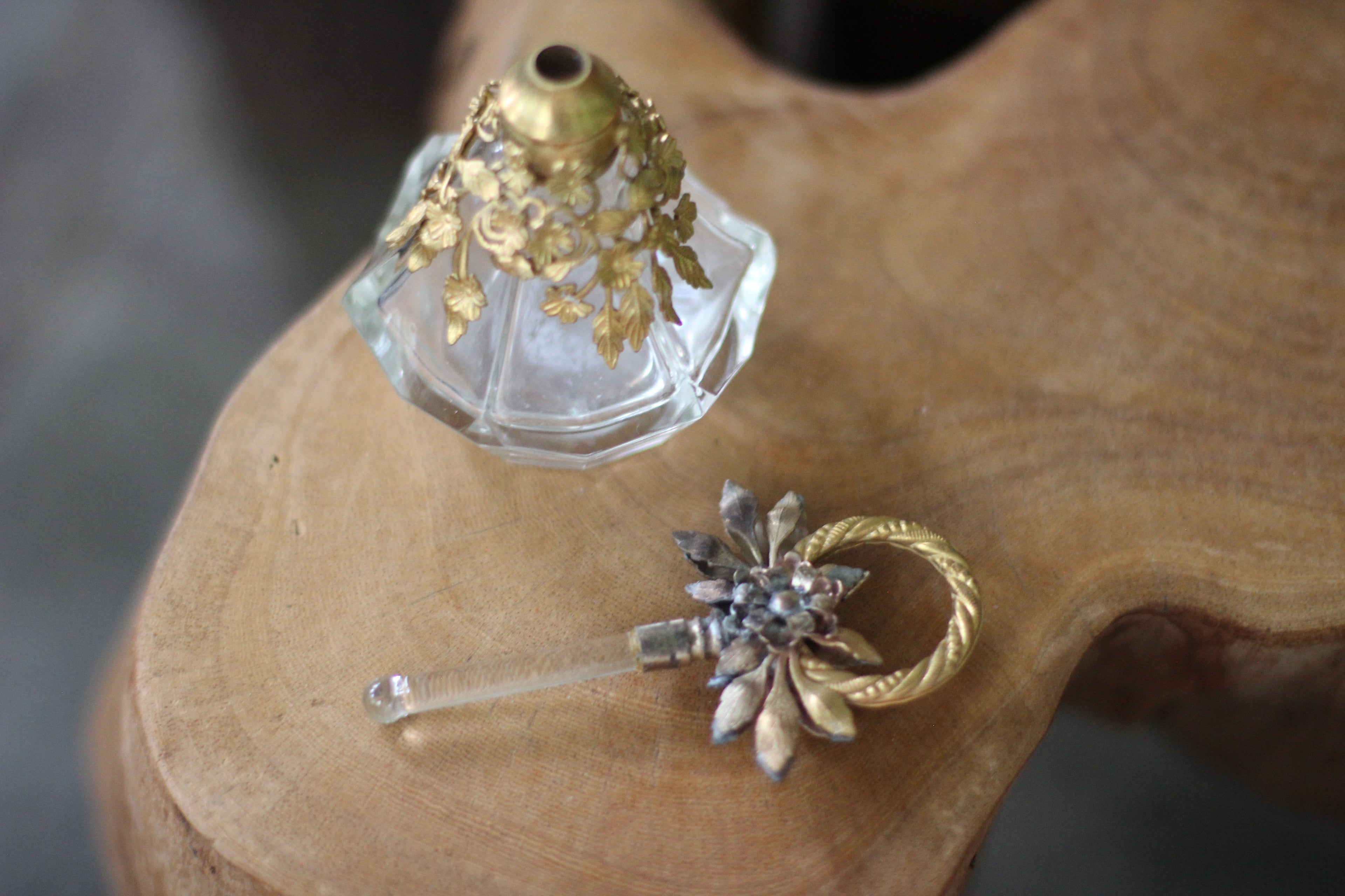 Antique Rare Floral Collar Glass Perfume Bottle