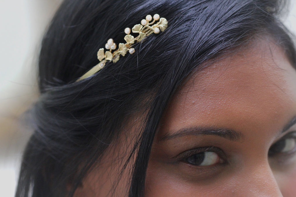 Ginkgo Leaves with Pearls Goddess Crown