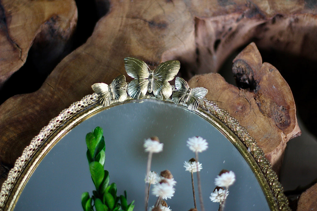Antique Rare Butterfly Mirror Tray
