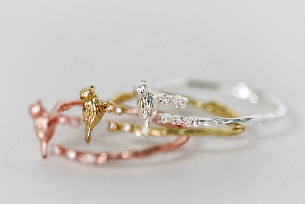Birds Sitting on a Branch w/ Crystals Ring