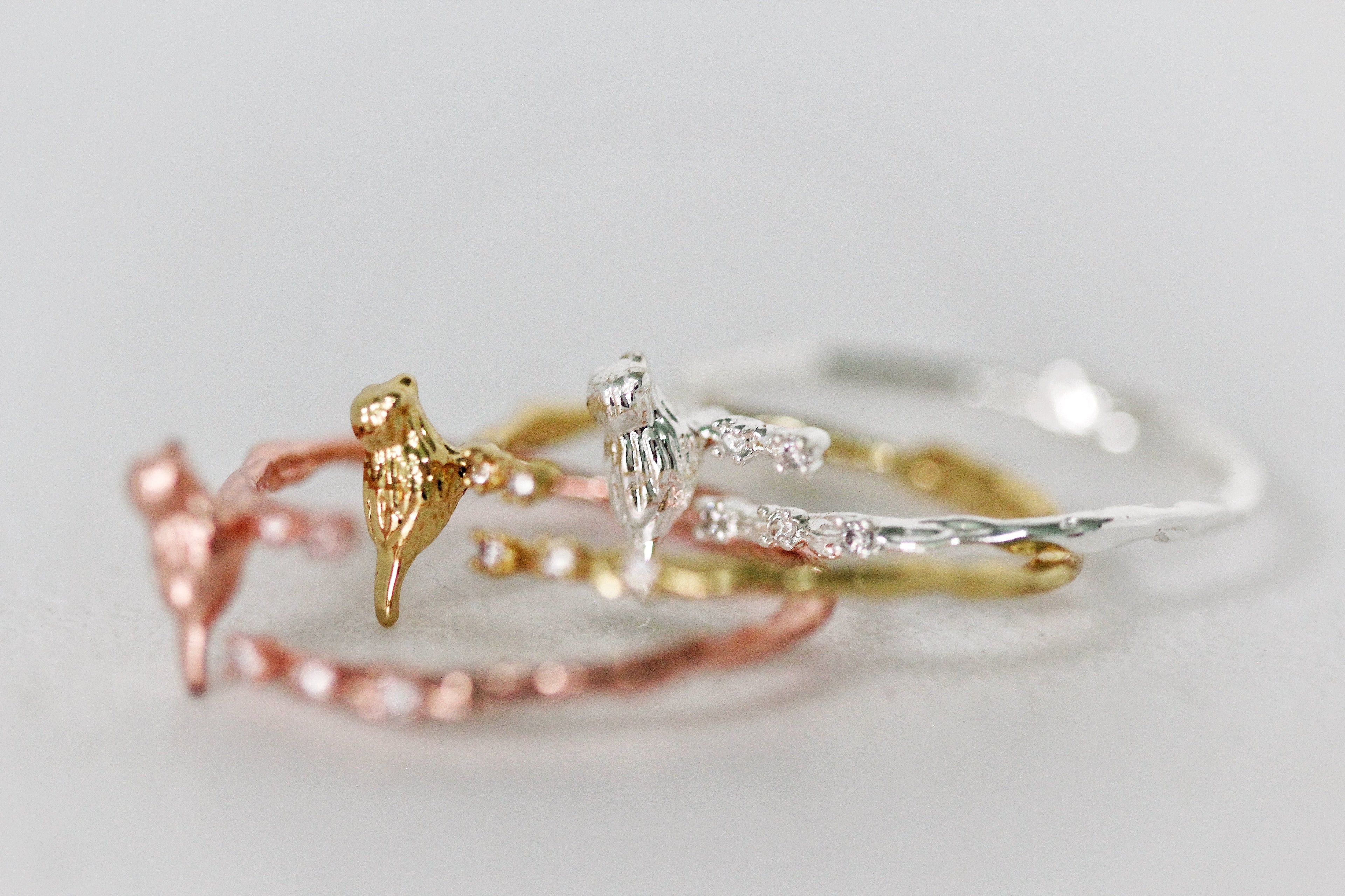 Birds Sitting on a Branch w/ Crystals Ring